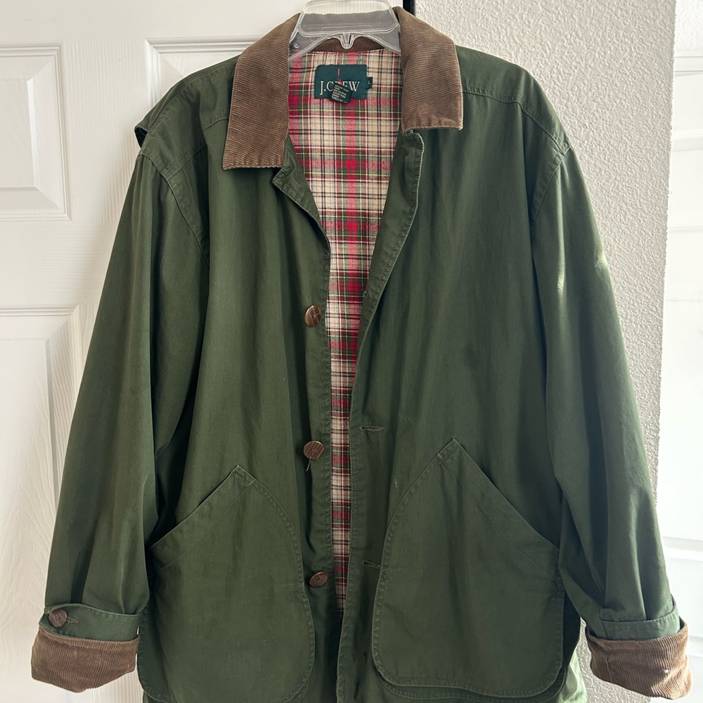 J. Crew Men's Green Jacket with Brown Accents